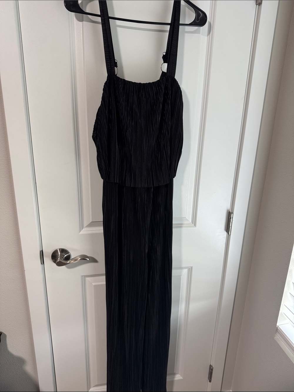 ARULA Black Pleated Wide-Strap Jumpsuit